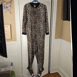 Nick & Nora Womens Animal Leopard Print Footie Pajamas Large